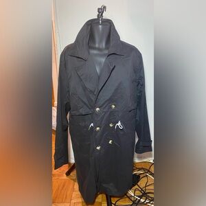 NWT🎉 Boohoo Man Black Double breasted Trench Coat with Shoe Lace Belt Size XL